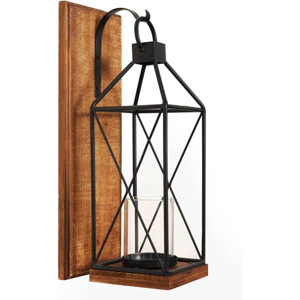 17 Stories Hanging Hurricane Glass Wall Sconce Candle Holder Black